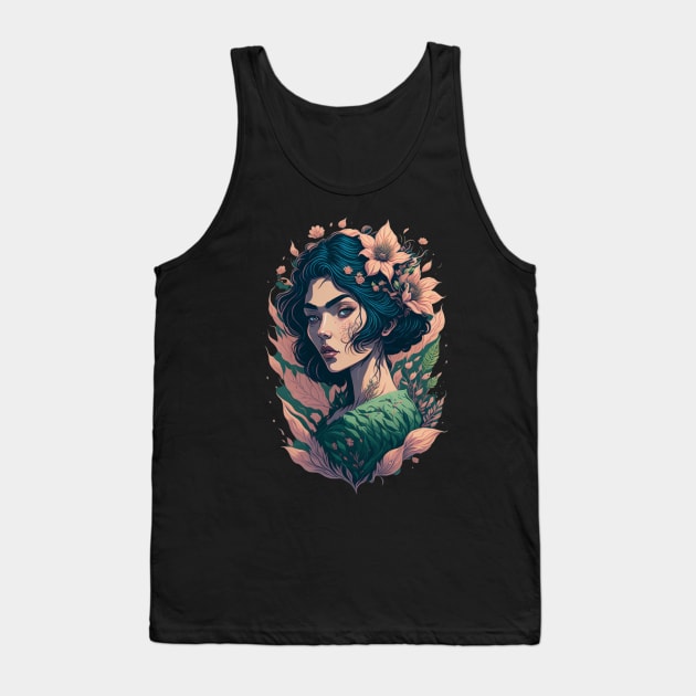 Ghibli style Woman Portrait Spirit Fairy Godess Pretty Queen Tank Top by MitsuiT